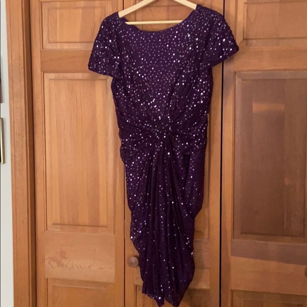 Tadashi Shoji eggplant color dress with sequins